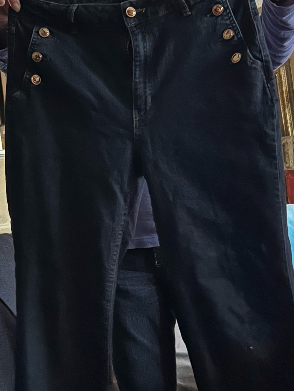Rachel Zoe Navy Denim Jeans with Gold Stitching